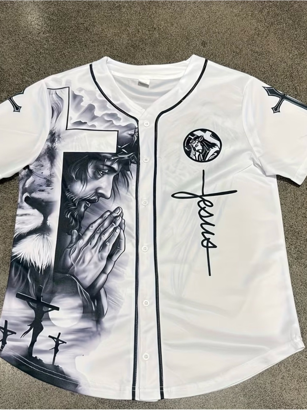 Men's White Jesus Graphic Baseball Jersey Shirt
